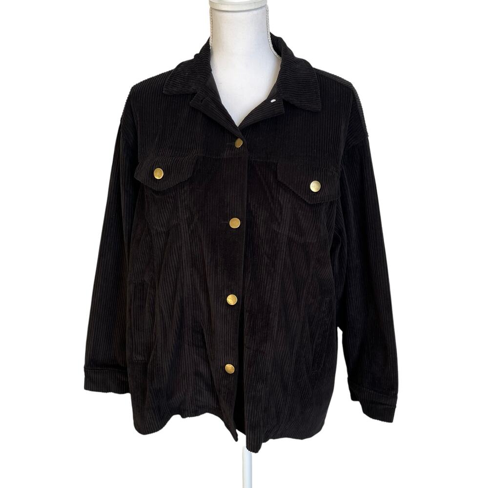 Sweet Generis Shacket Women's Size S Corduroy Black Barn Chore Coat Gold Buttons